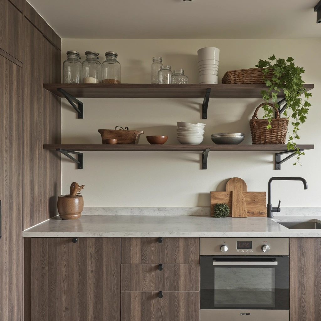 6. Open Shelving with a Vintage Touch